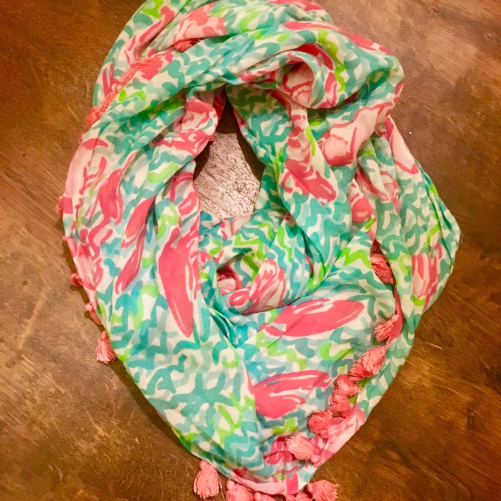 Lilly Pulitzer Lobstah Roll Tassel Infinity Scarf